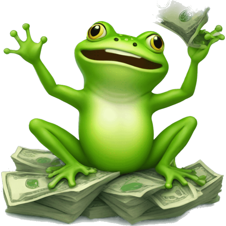 happy frog with money in hand riding on top emoji