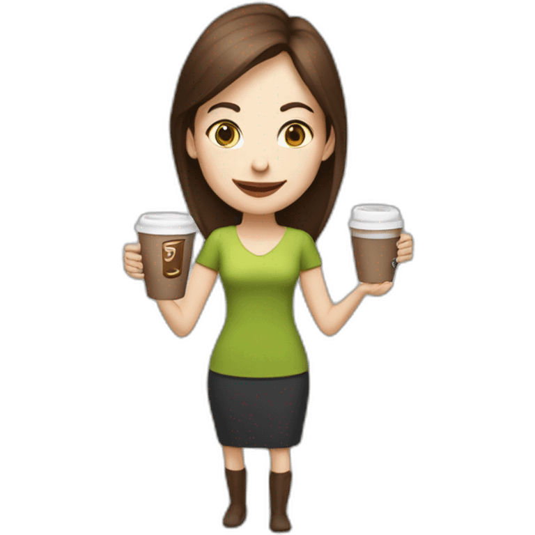 woman with brown hair and pale skin juggling coffee cups and mini laptops emoji