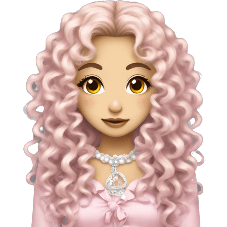 hime gyaru girl, curls, long eyelashes,  emoji