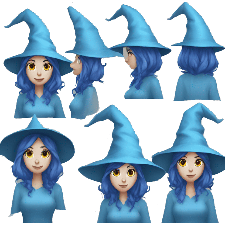 ranni the witch, blue skin, blue hair, blue clothes, the ice witch, blue big witch hat emoji