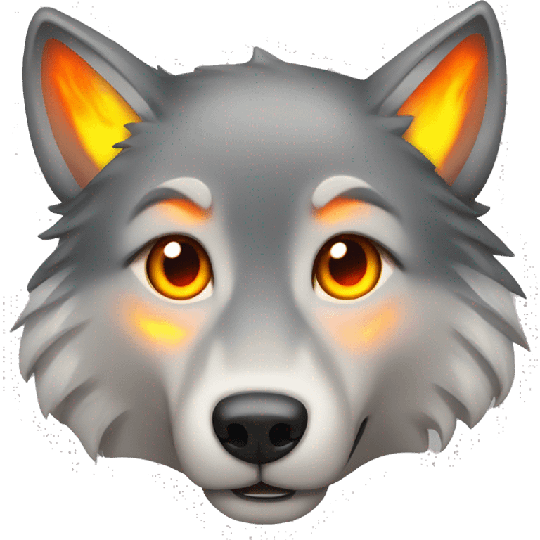 Gray wolf with glowing orange eyes with fire behind emoji