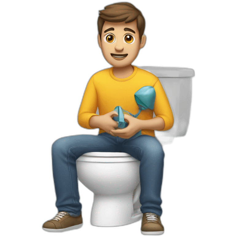 A guy sat on the toilet holding a toy airplane  emoji