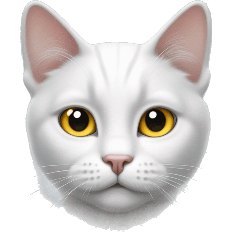 White cat  With black hair On top of the head and on the right ear and small black spot on nose, with yellow eyes emoji