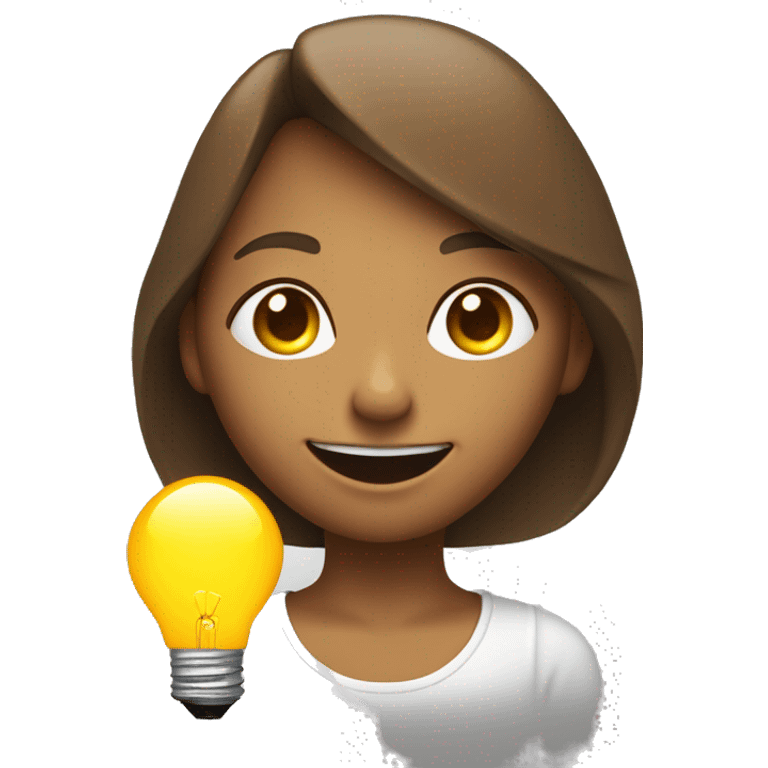 A stylized little woman, smiling enthusiastically. Above his head, a light bulb emits a soft glow. emoji