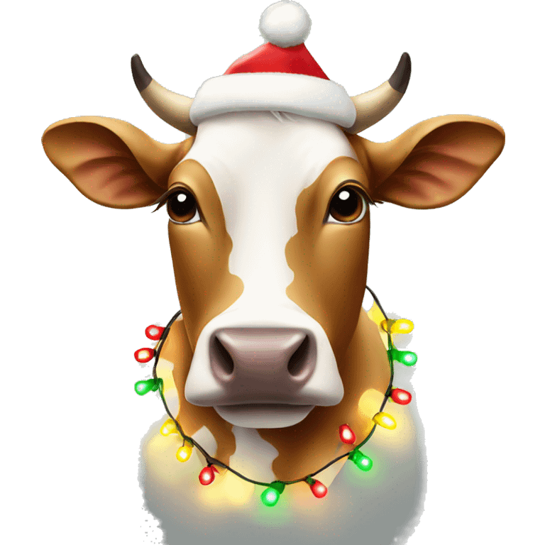 Cow wearing Christmas lights emoji