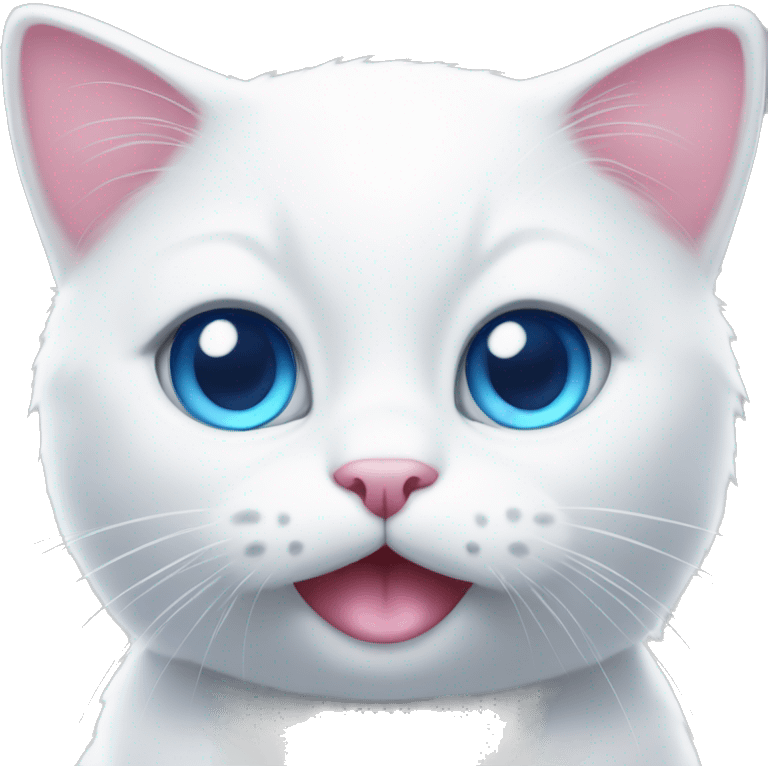 white cat with blue eyes and a pink bow emoji