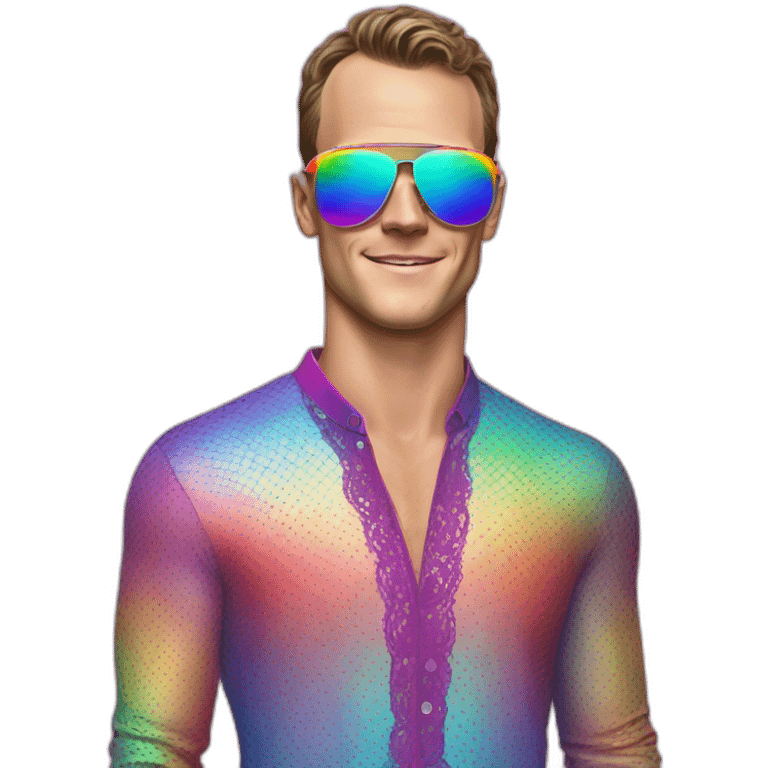 Fancy disco Jonathan Toews wearing rainbow lace shirt and wearing VR glasses emoji