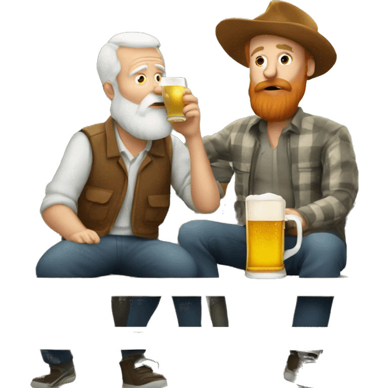 A red-haired, bearded grandfather is drinking beer on a bench emoji