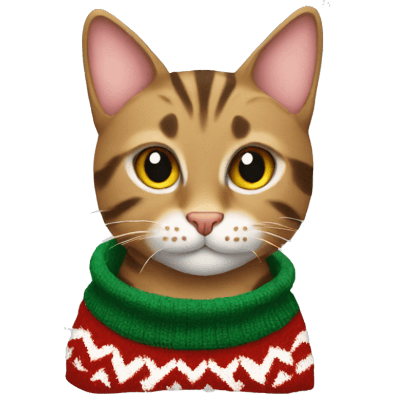 tabby cat with a holiday sweater emoji