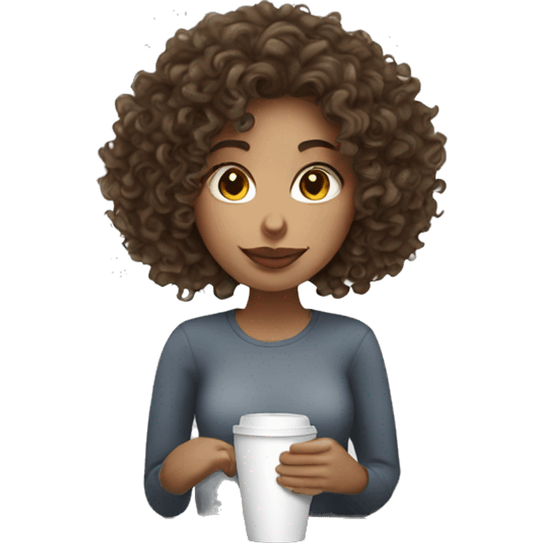 Curly HAIR white girl sipping coffee emoji