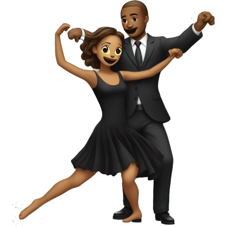 Make a girl dancing with a man also dancing next to her in a suit while she is wearing a short black dress emoji