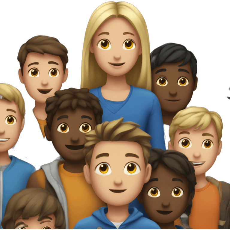 girl surrounded by boys indoors emoji