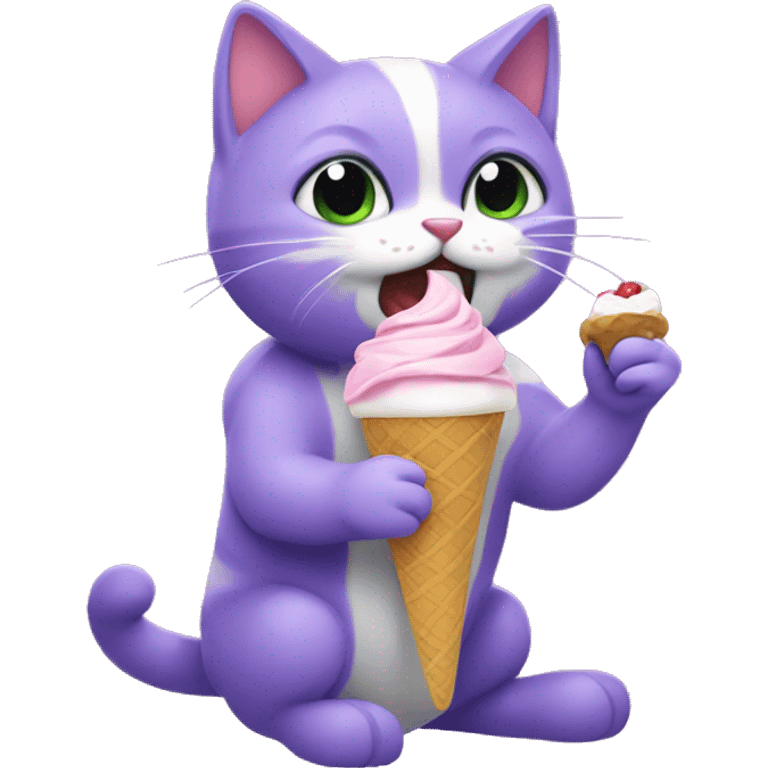 Gato violetcomiendo un helado rjo emoji