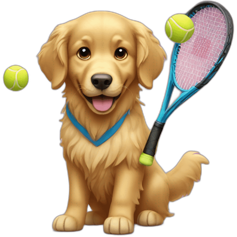 Golden retriever plays tennis emoji