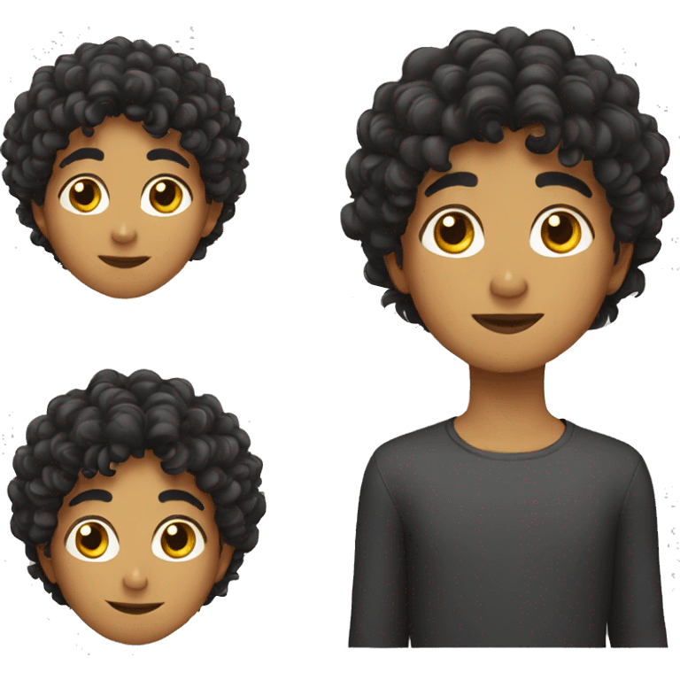 Iranian boy with curly hair putting off shoulders emoji