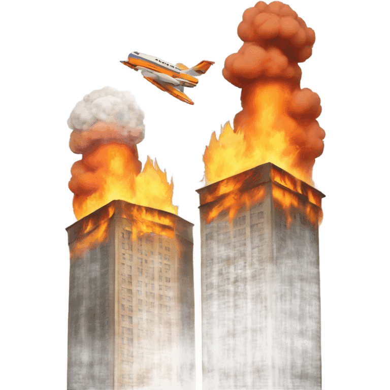 Two square towers on fire and two planes emoji