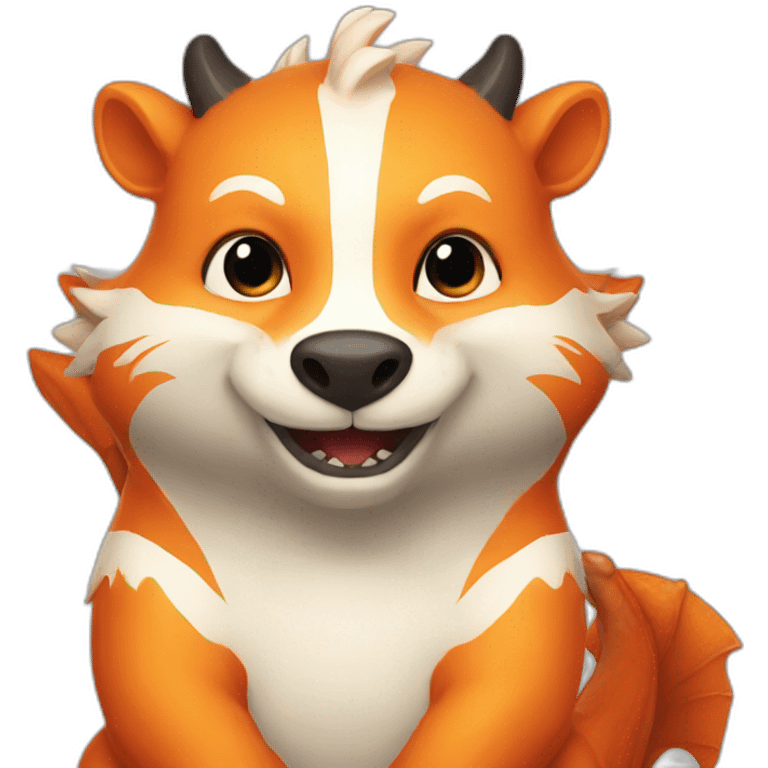 half-badger half-dragon orange thinking of food emoji