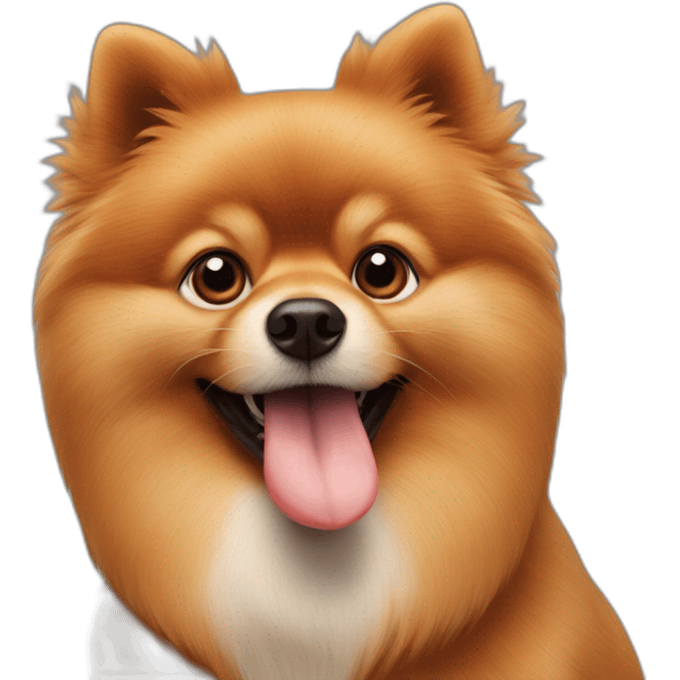 The red-haired pomeranian dog eats a sausage bigger than him emoji