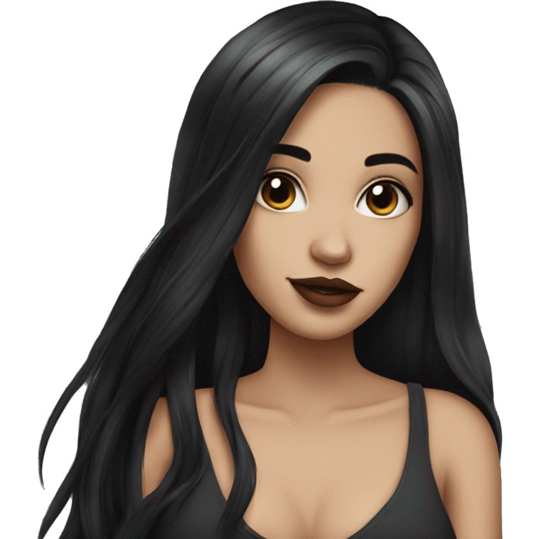 Beautiful girl with white skin, long black hair and tattoos emoji