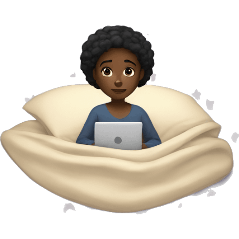 Black girl under her covers watching Netflix at night emoji