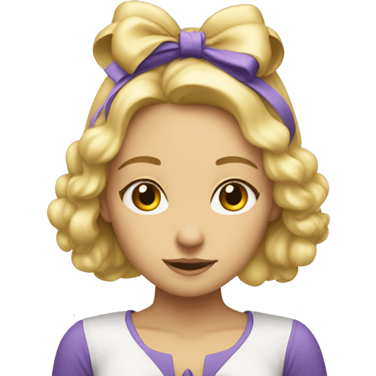 blonde girl standing backwards with a bow on her head emoji