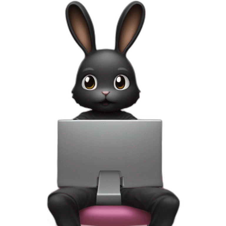 yugy bunny in black t-shirt playing computer on pink chair dark souls 2 emoji