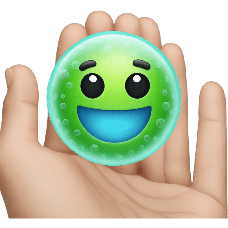 a smiling microbe in your hands emoji