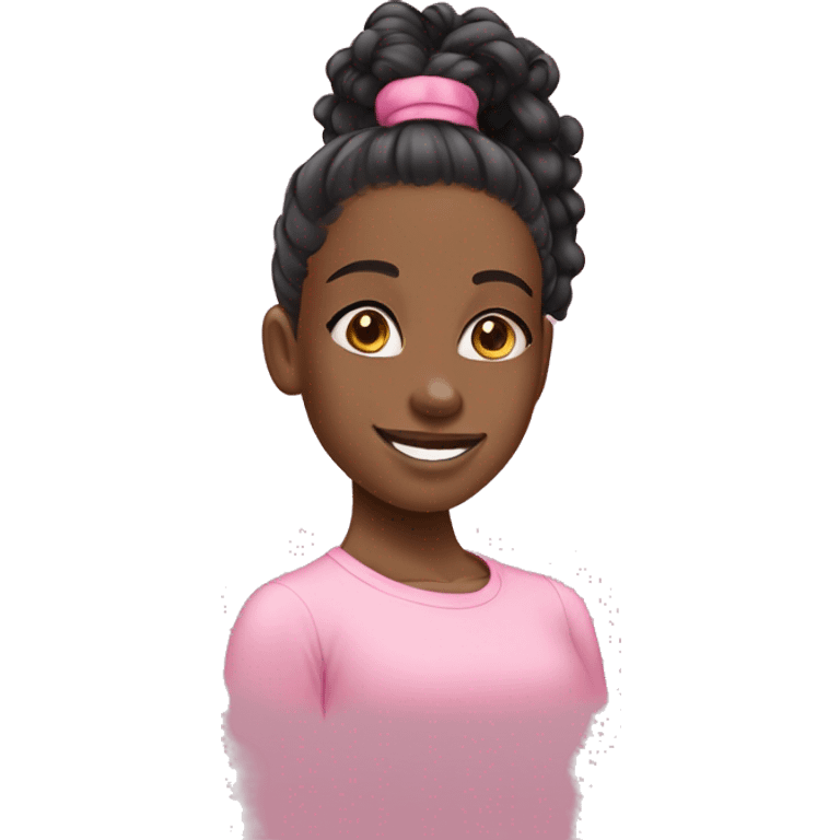 black girl with curly high ponytail with a pink  ྀིྀི emoji