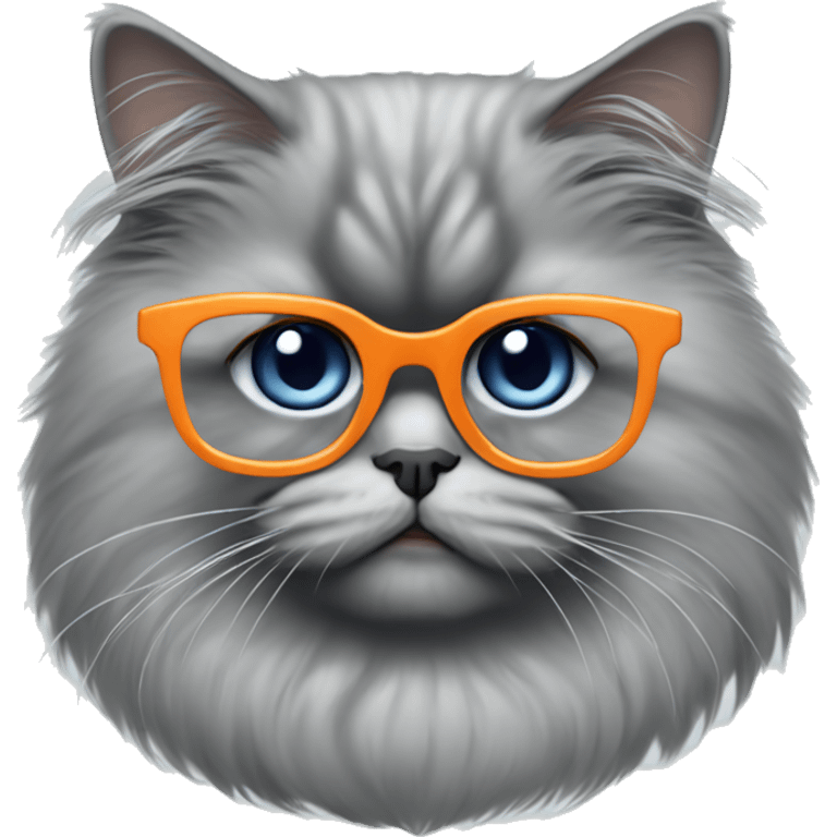 Grey blued eyes persian cat with orange glasses emoji