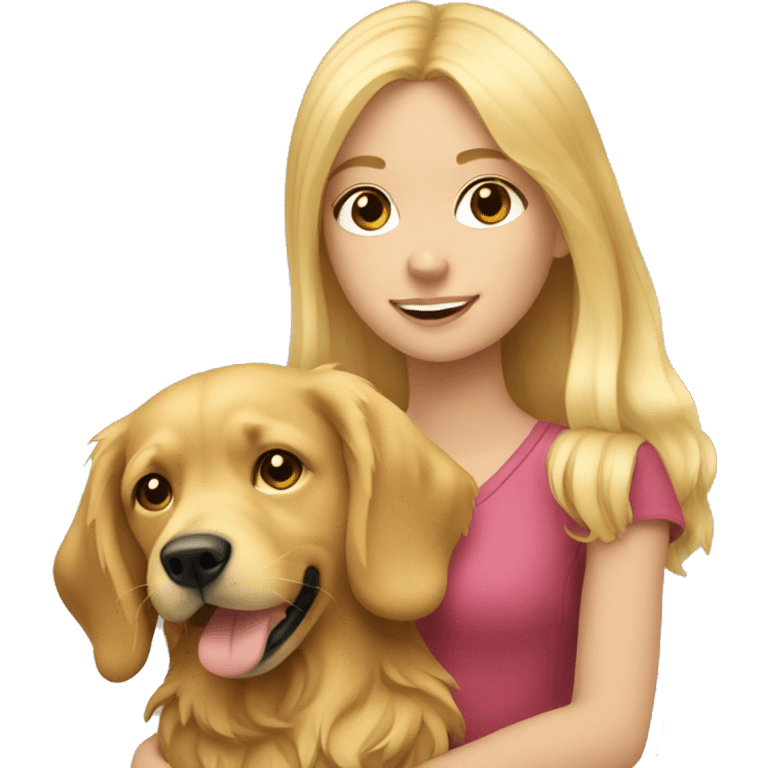 Blonde girl holding a golden retriever  emoji