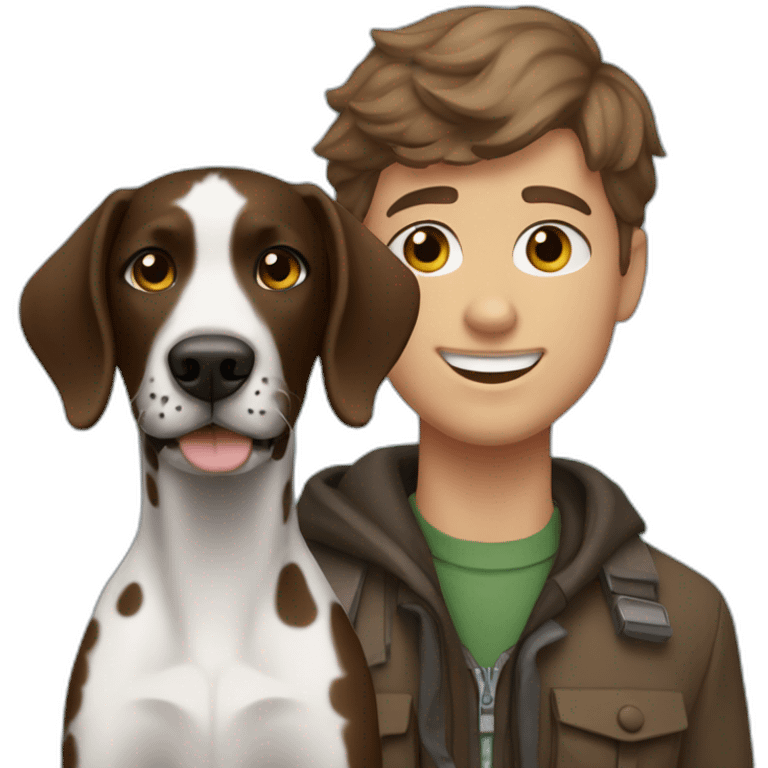 human cole and his german short hair pointer named scout emoji