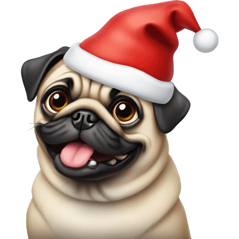 Dog pug with Christmas hat  emoji