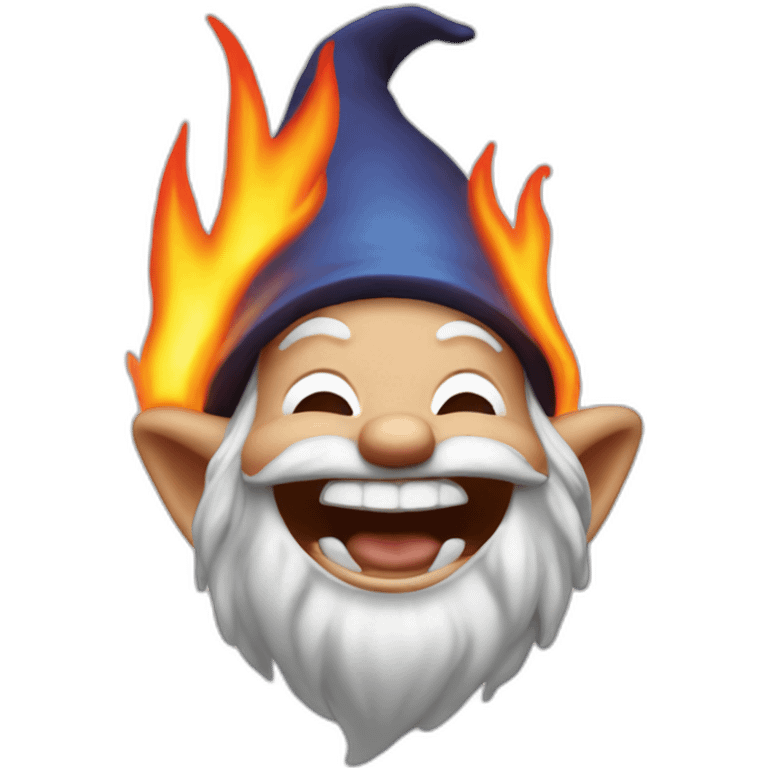 Gnome laughing while head is on fire emoji