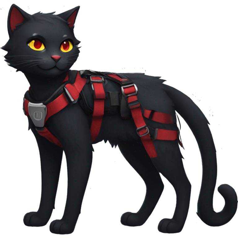 Anthro Edgy Cool Beautiful Black Cat-Fursona with Emo Hair-bangs with Red Streaks Chest Harness emoji