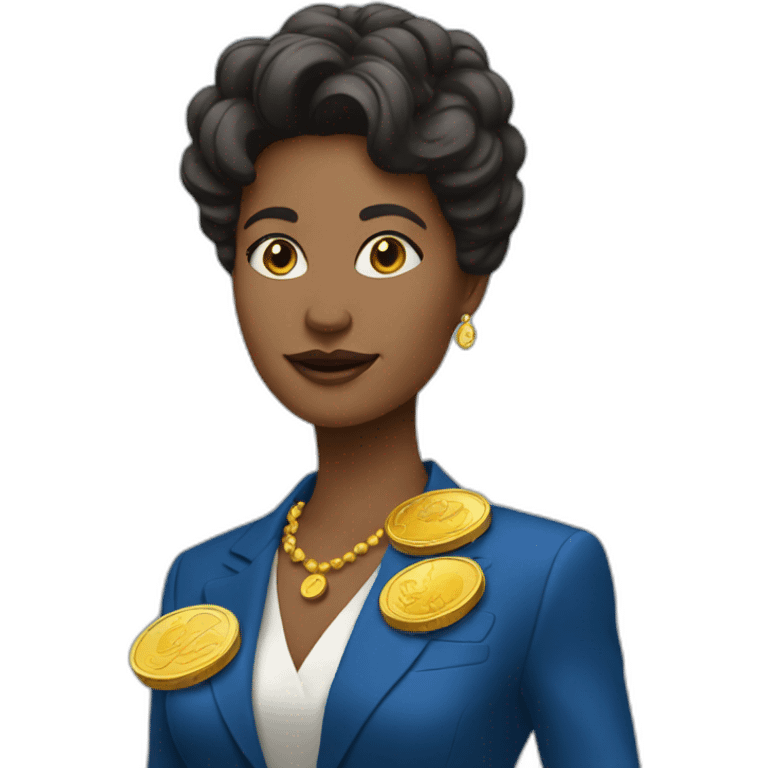 Posh-woman-with-blue-suit-holding-golden-coins emoji