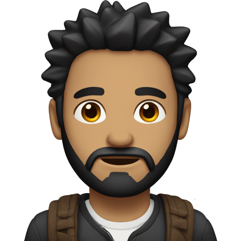 Man with black hair and beard. Spiky hair, brown eyes. emoji