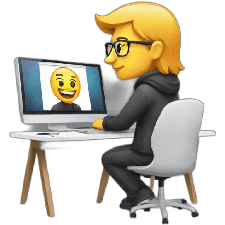 designer at the computer making a design project emoji