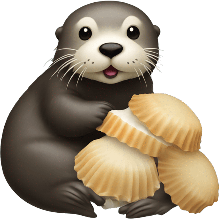 Sea otter holding pile of scallops emoji