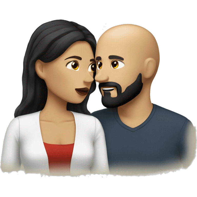 White (bald man) with (dark beard) kissing short (Mexican woman) with (long dark wavy hair) emoji