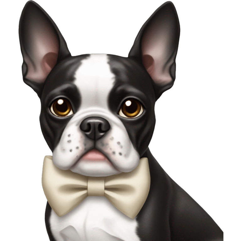 Boston terrier wearing a white bow emoji