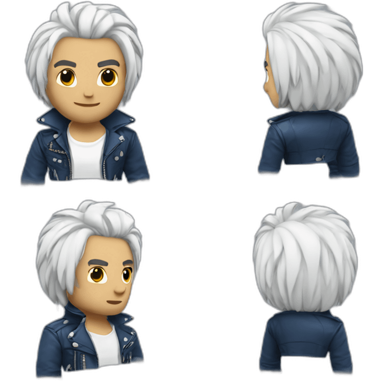 Punk man with white leather jacket white dark blue hair emoji