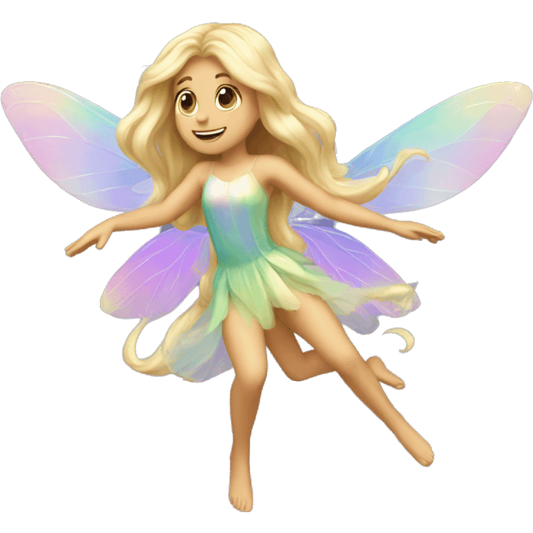 Iridescent fairy flying long hair blonde full body emoji