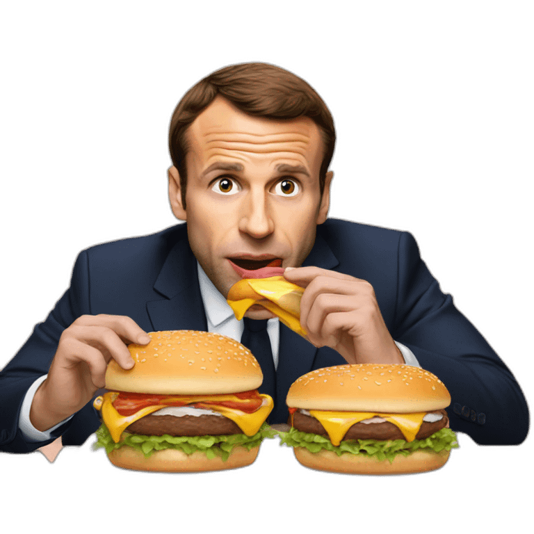 Macron eating a burger emoji