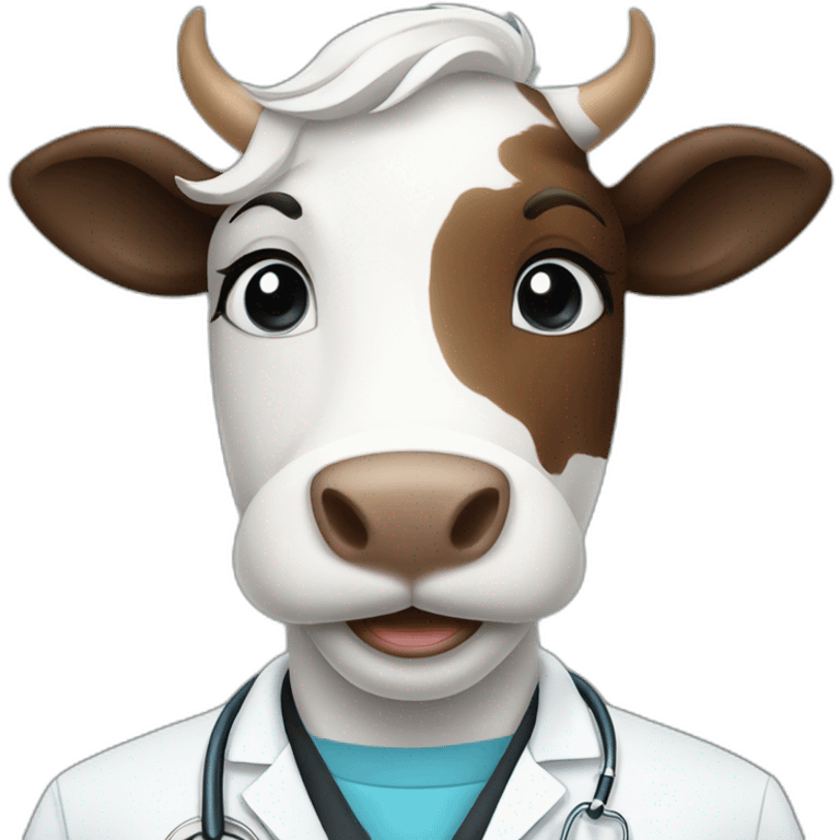 A beautiful veterinary doctor smiling standing with smiling beautiful cow emoji