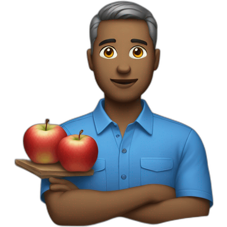 person who works at apple with apples blue shirt emoji