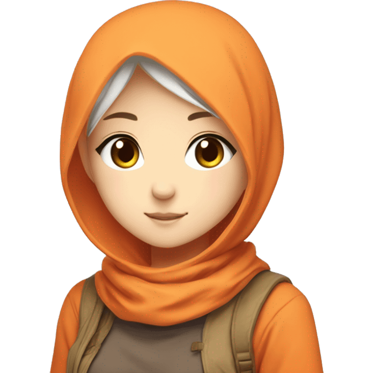 anime girl hijab sweet white skinned peanime female adventurer in orange sweater right angle hand emoji