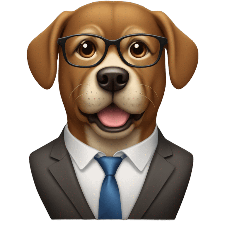 A muscular brown dog in a suit, glasses, and a tie gestured “I don't know.” emoji