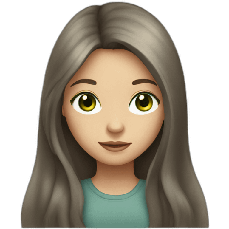 a girl with long brown hair, gray-green eyes emoji