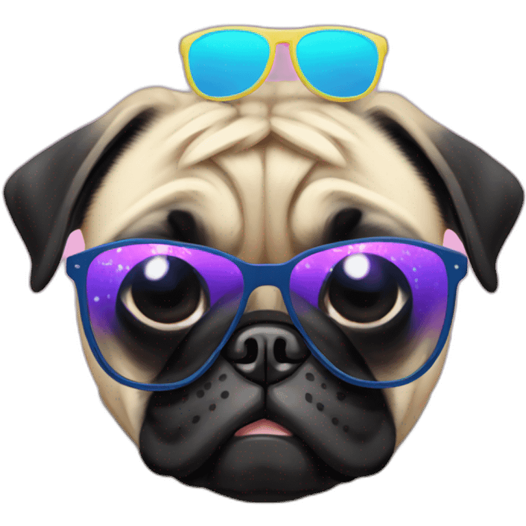 A pug wearing 2024 new years sunglasses emoji