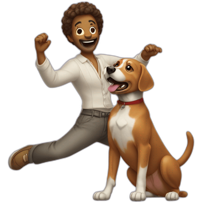 loughing with dancing with dog emoji